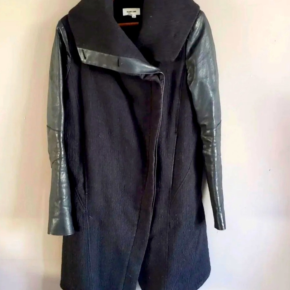 🔴SOLD🔴 Helmut Lang Asymetrical Coat leather trim